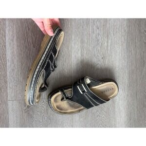 Vintage 90s Nevada Chunky Black Suede Toe Loop Platform Sandals Womens 8